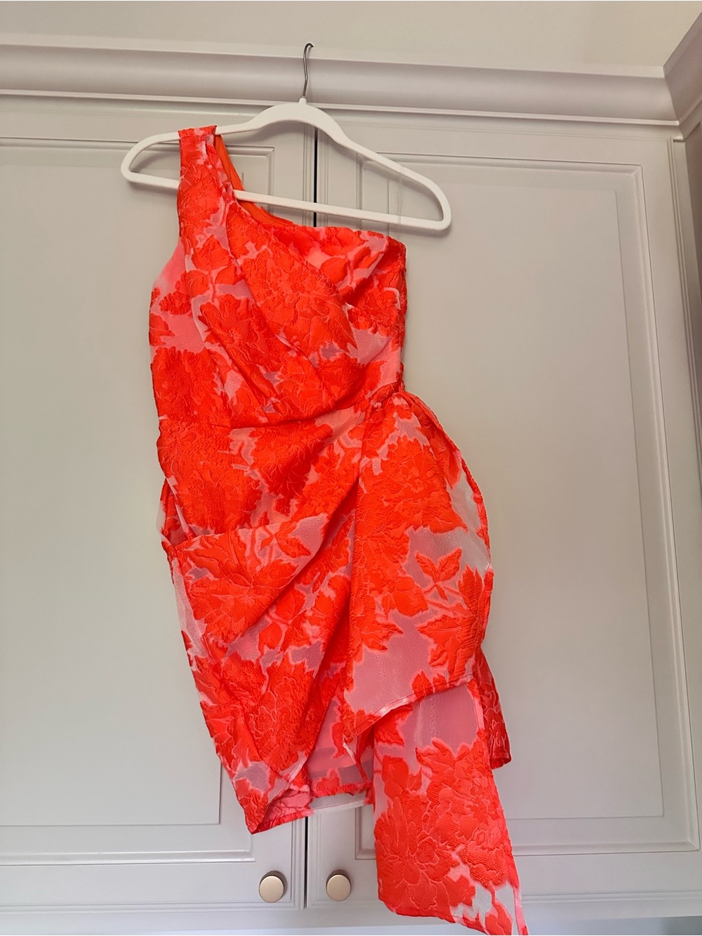 One-Shoulder Orange Floral Lace Cocktail Dress